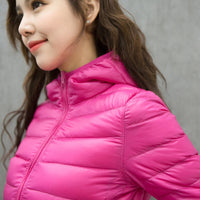 Women's Down Jacket Thin Hood Short Plus Size Solid Color