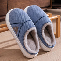 Solid Striped Home Slippers Winter Warm Fleece Shoes Men Indoor Bedroom Floor Plush Slippers For Women Couple