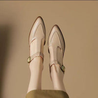 Women's Soft Leather Pointed Sandals New Summer Closed Toe Chunky Heel