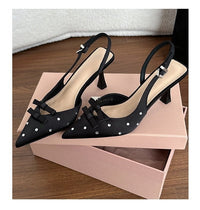 2026 Spring-Summer New Closed Toe Slingback Heeled Sandals For Women, Stiletto Heel With Bowknot, Rhinestone Fashion High Heels, European & American Style