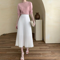 Classic Simple Multicolor Pleated Skirt High Waist Slimming