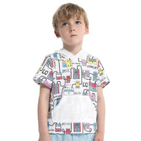 Cartoon print boy's hooded short sleeve t-shirt