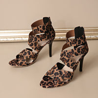 Women's Leopard Print Crisscross Strap Stiletto Heel Sandals-Open Toe High Heels For Party & Evening Wear