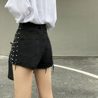 Hem high waist wide leg black shorts