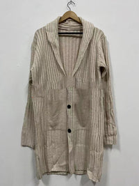 Long Sleeve Padded Cardigan Lapel Long Sweater Coat