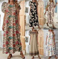 Printed Short-sleeve Crew-neck Dress Women's Clothing
