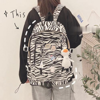 Harajuku Cow's Zebra Print Backpack Cute Canvas Campus Backpack