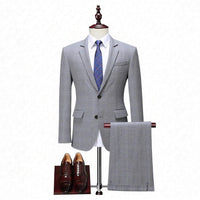 Mens Slim-Fit Plaid Business Suit Two-Piece Set
