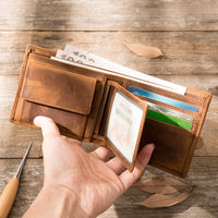 Handmade Wallet Made From Premium Full-grain Cowhide A Simple Vintage-style Billfold