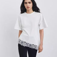 Women's Elegant Designer-Look Short-Sleeve Top With Lace-Patch Hem