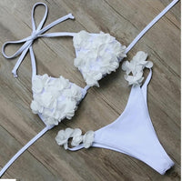 Europe and America sexy beach beach three-dimensional flower hanging neck two-piece bikini
