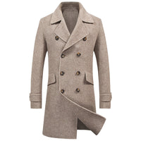 Double-breasted mid-length woolen coat
