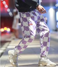Nuthink men's pants lattice overalls men's tide brand loose Harajuku style multi-pocket hip-hop beam foot pants