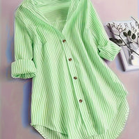 Women's Striped Button Casual Loose Long-sleeved Shirt
