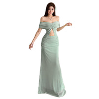 Strapless Slim Fit Crop Top Cutout Off Shoulder Dress Womens Style