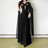 Neck-hanging Ruffled Solid-color Elegant Waist-cinching Dress