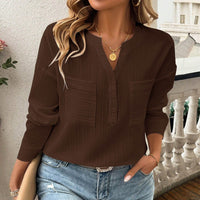 Women's Shirt V-neck Temperament Leisure Solid Color Pullover