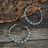 Retro Oval Turquoise Waterdrop-shaped Hollow Earrings