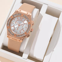 Ins Korean Style Diamond-embedded Fashion Pu Strap Watch
