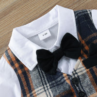 Baby Boy Gentleman Jumpsuit Spring And Autumn Fashion Plaid Fake Vest