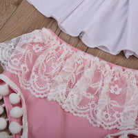 Three tops with fringed shorts and headbands