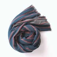 Japanese And Korean Style Men's Blue Striped Lengthened Scarf