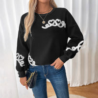 Heart Pattern Round Neck Warm Fleece Sweatshirt For Women