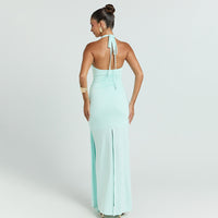 Womens Sexy Waist-Cinching Backless Halter Dress