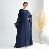 Ice-silk Crinkle-waist Batwing-sleeve Maxi Dress