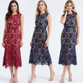 Lace Hollowed Out Sleeveless Waist Cinched Fish Tail Dress