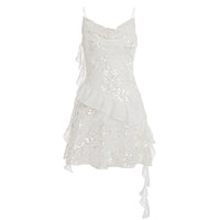 Sequin-trimmed Off-the-shoulder Irregular Hem Pleated Dress