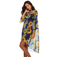 Sunflower floral print tassel coat