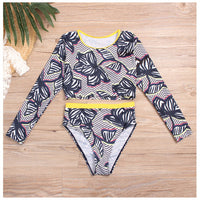 Printed long sleeve high waist split bikini
