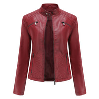 Women's Casual Leather Clothing Stand Collar Jacket