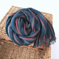 Japanese And Korean Style Men's Blue Striped Lengthened Scarf