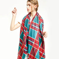 printed double-sided satin large plaid scarf