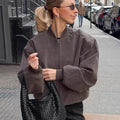 Suede American High Street Stand Collar Long Sleeve Bomber Zip Jacket