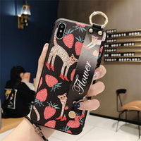 Wristband cartoon strawberry leopard phone case
