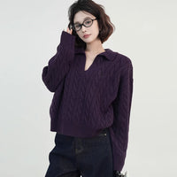 Collar Embroidery Loose-fitting Long Sleeve Sweater Women