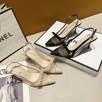 2026 New Arrival Closed-Toe Heels For Women, Summer Open-Wear Pointed-Toe Stiletto Sandals With Bowknot & Tulle, Sexy Single Pumps