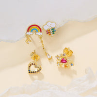 Color Painting Silver Pin Earrings Rainbow Love Suit