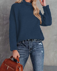 Women's High-neck Long-sleeve Rolled-edge Knit Sweater