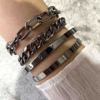 Open Bangle And Glossy Letter Bracelet Set