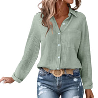 Solid Color Casual Loose Long Sleeve Linen Shirt