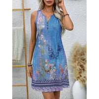 Vest Style Floral Print Dress With A Notched V Neck