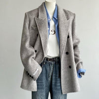 Womens Solid-Color Short Loose-Fit Double-Faced Cashmere Coat