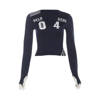 Womens Retro Streetwear Sporty V-Neck T-Shirt With Letter And Number Print