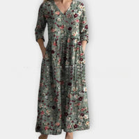 European And American-style Printed Casual Loose-fitting Long-sleeve Dress