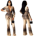 Fashionable sexy V-neck print flared Jumpsuit