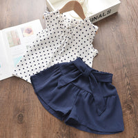 Girls Polka Dot Sleeveless T-shirt Shorts Set